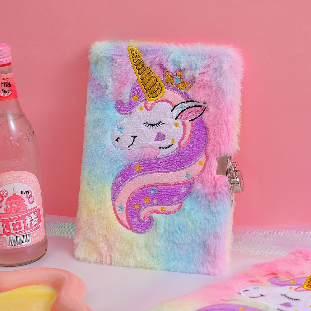 Unicorn Plush Lock Diary for Kids - Girl's Notebook & Student Planner Gift