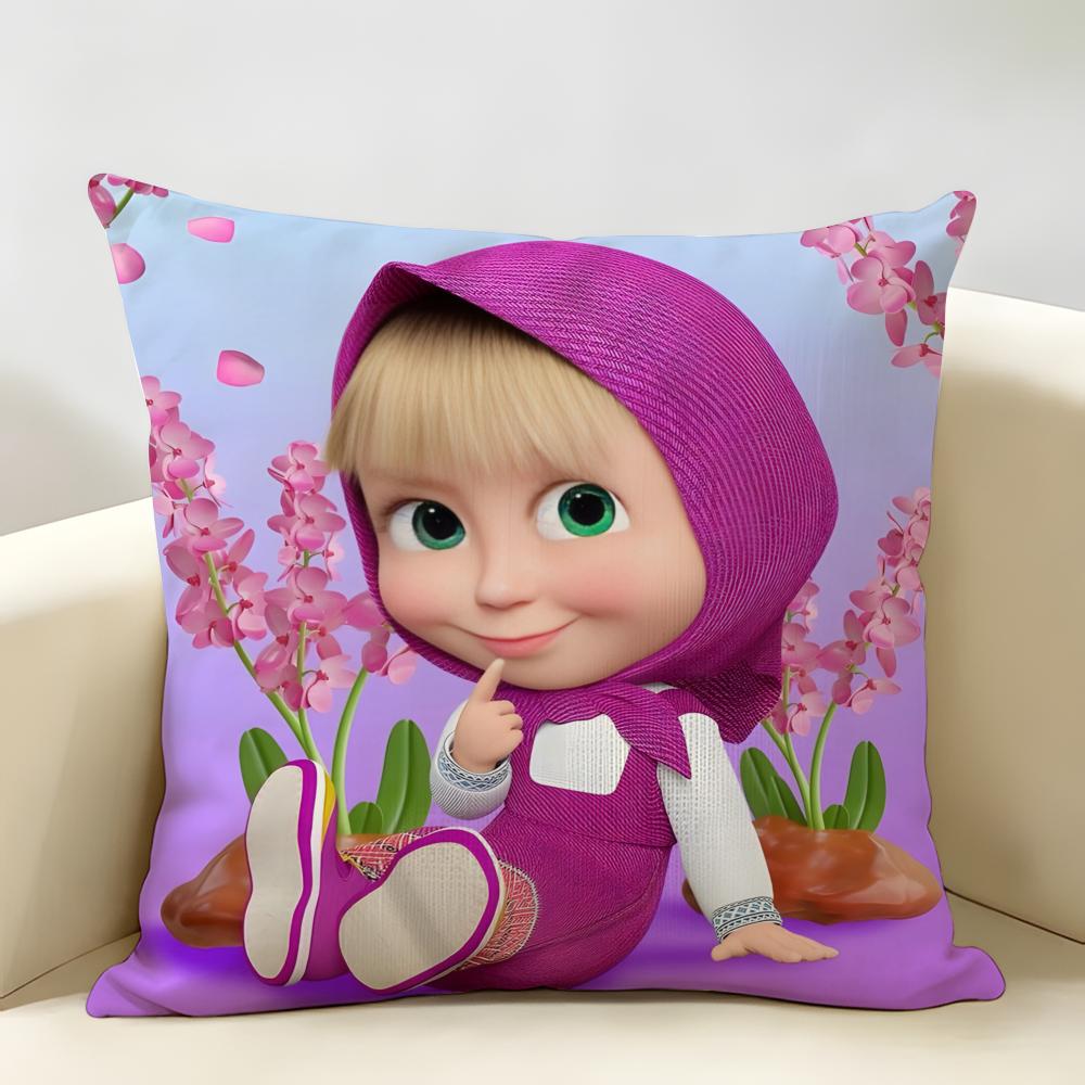 MMasha And BBear Cushion Cover Natural Linen Organic Fabric DoubleSided Printing Room Sofa Decor Pillow Case