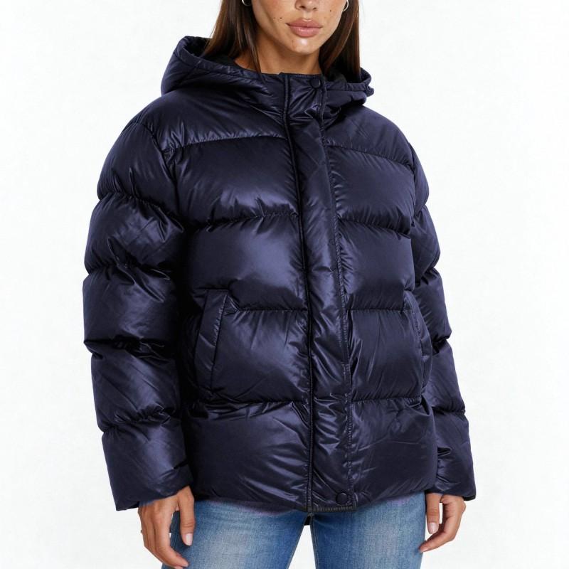 Womens Casual Hooded Cotton Puffer Jacket Winter Warm Loose Fit Solid Color Daily Wear