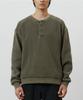 KANEITEI Vintage Washed Waffle Henley Neck Sweatshirt (Olive Drab)