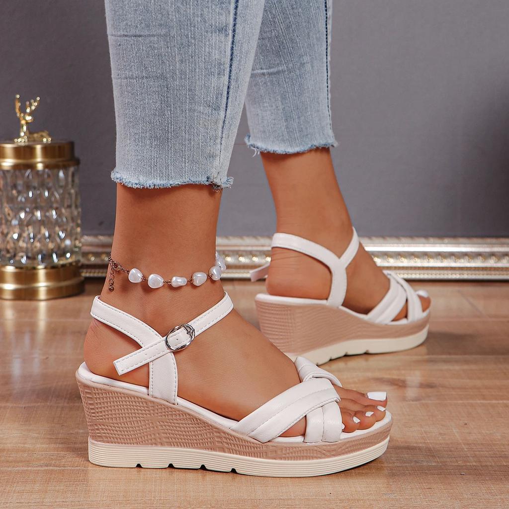 Nya Sexiga Romerska Skor Öppen Tå Tjock Sula Kil Dam Sandaler Sommarmode Casual Elegant Mode Höga Klackar NEJ:566