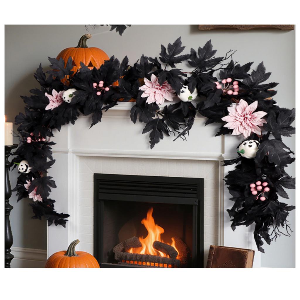 Artificial Maple Leaf Pumpkin Vine Garland 170 To 180cm Halloween Decorative Faux Leaf Garland for Seasonal Home and Event Decoration