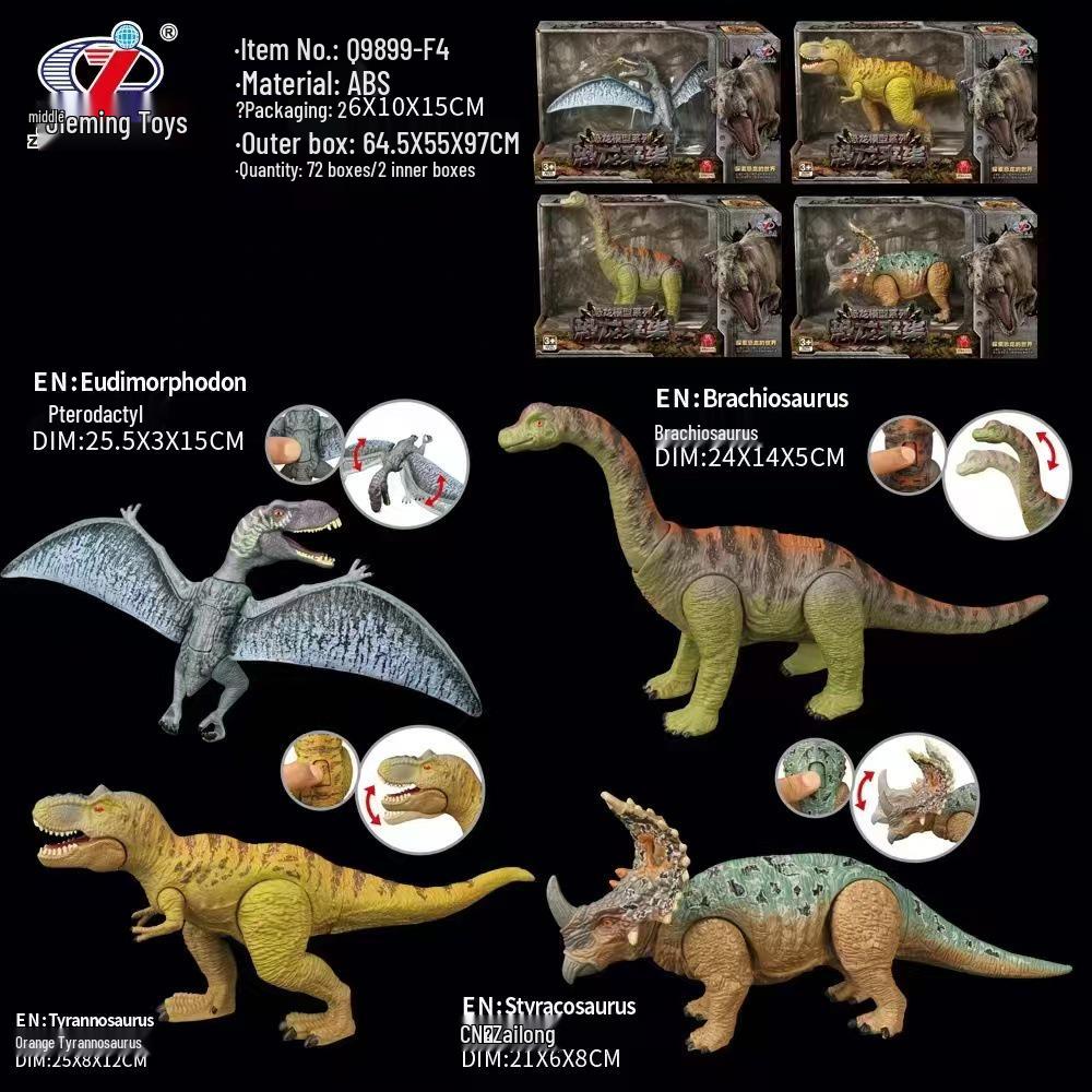 Movable Dinosaur Toy: Pterodactyl, Triceratops, & Tyrannosaurus Models with Open Mouth