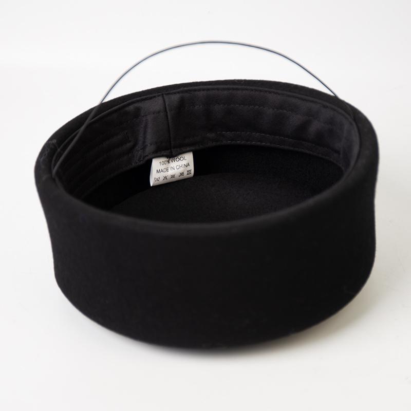 Schwarzer flacher Wollfilz-Barett Mode Pillbox-Hut Damen Französisch Elegant Fedora-Hüte Matrosenmütze Kapitänskappe Damen Malerhut
