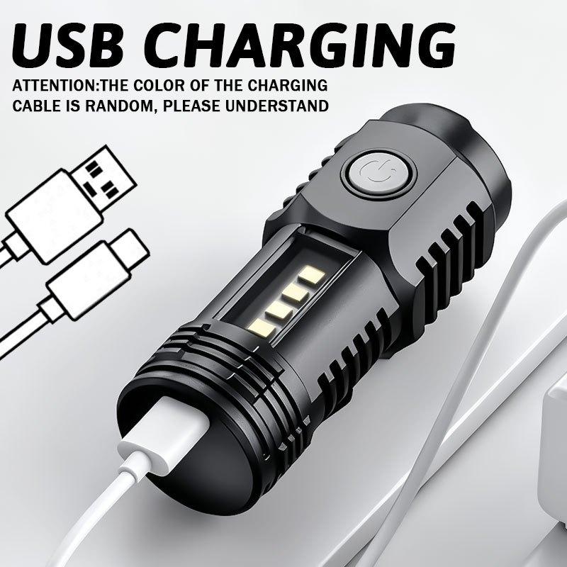 3LED+COB Super Bright Mini Flashlight USB Rechargeable,SD5304 5 Modes Pocket Torch with Clip for Outdoor Camping Emergency
