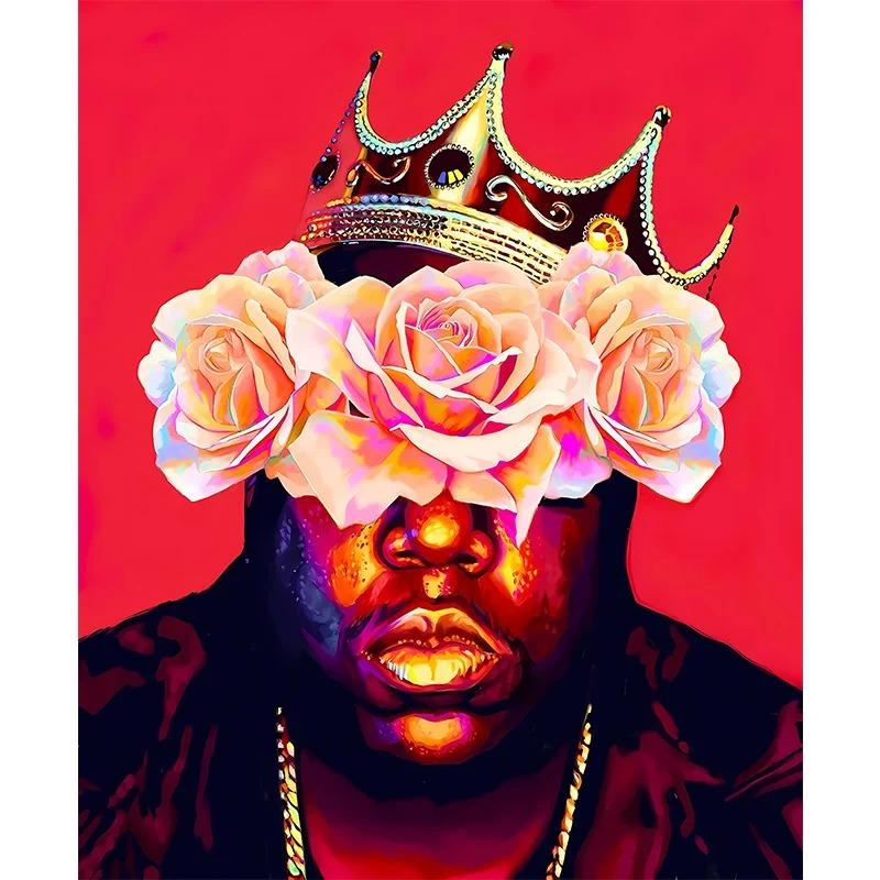 Famous Rapper Star Portrait with Flowers Canvas Painting Hip Hop Singers Abstract Art Posters Prints Wall Art Picture Home Decor