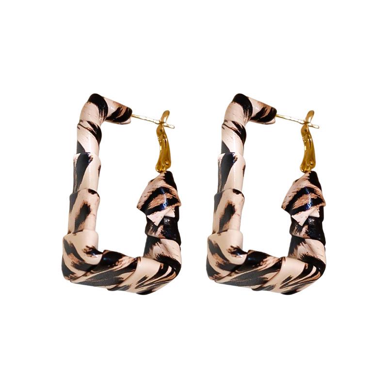 Silver Needle Leopard Print Faux Leather Earrings - Trendy Hong Kong Retro Style Hoops