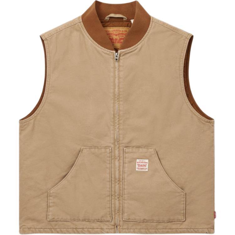Levis Solid Color Casual Fashion Baseball Collar Zipper Vest Men Vests Camel A8580-0001