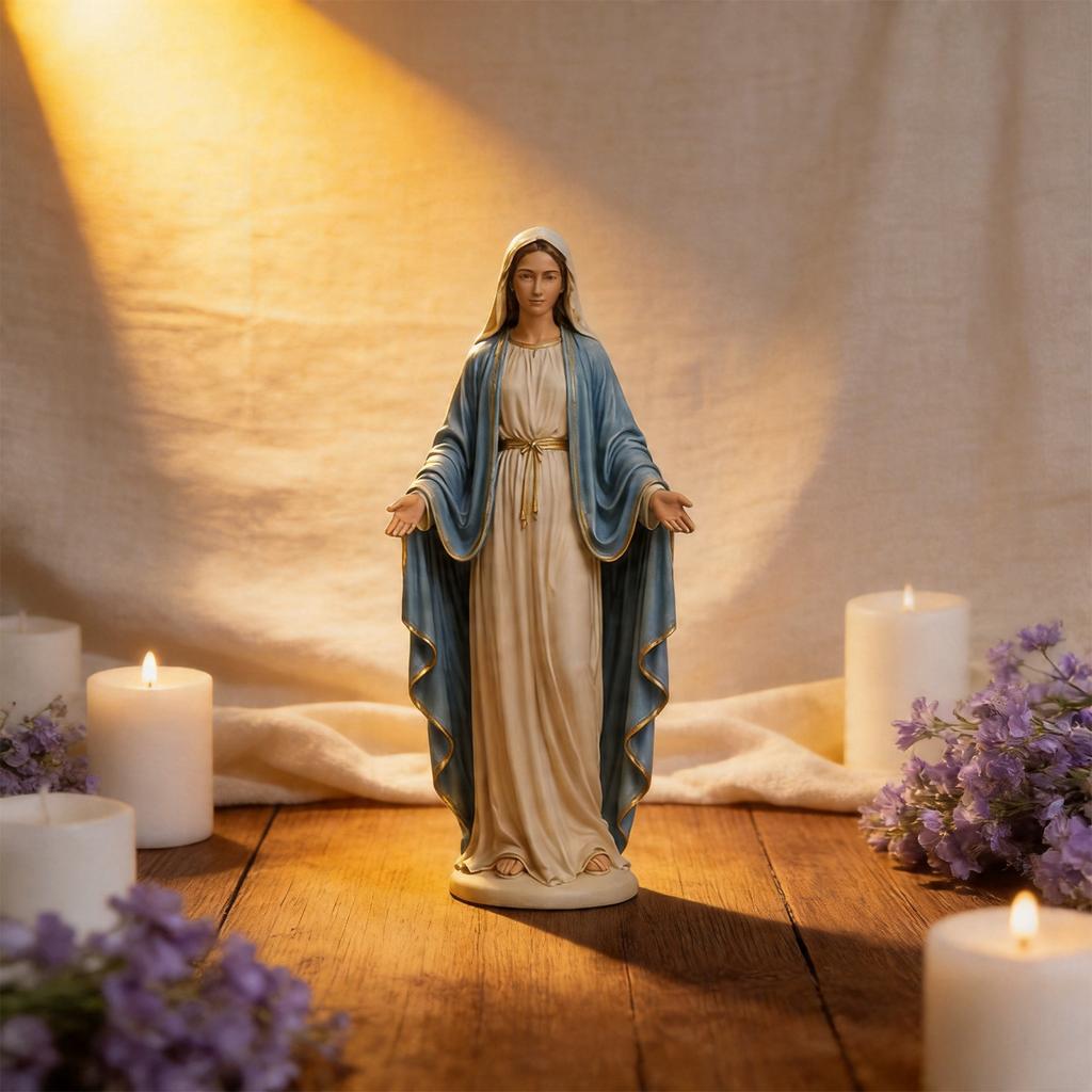 Resina Madonna di Guadalupe Statuetta Ornamento Decorativo Santa Vergine Statua Religiosa Cattolica per Arredamento Casa