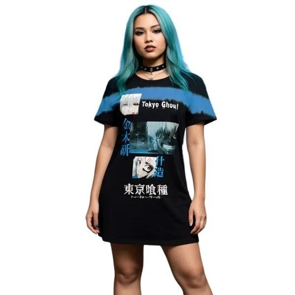 

Tokyo Ghoul Ken Kaneki Kanji Tie-Dye Black Blue Juniors T-Shirt Dress NWT XS-XL 4XL