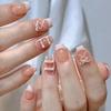 24Pcs Simple False Nails with Glue Short Almond Fake Nails Glitter Aurora Round Head Full Cover Nail Tips Oval Press on Nails