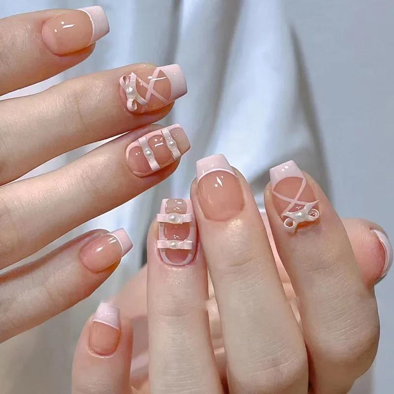 24Pcs Simple False Nails with Glue Short Almond Fake Nails Glitter Aurora Round Head Full Cover Nail Tips Oval Press on Nails