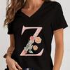 Cartoon Alphabet Flower Graphic Tee Womens Clothing Pink Flower Alphabet Gift Tshirt FeUnisex Vintage 26 Initials Flower Tshirt