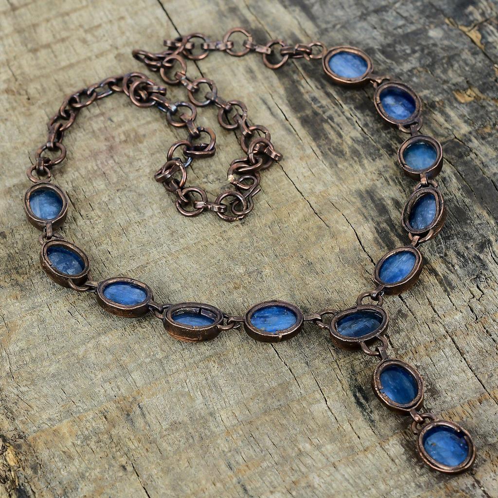 Naszyjnik z kyanitem naszyjnik z miedzi elektroformowanej naszyjnik z regulowanym łańcuszkiem biżuteria z kyanitem ręcznie robiony nowy naszyjnik prezenty dla żony