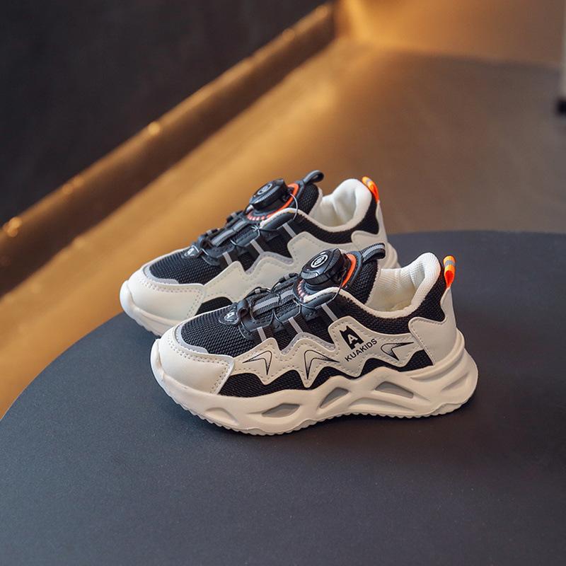 Boys Sneakers Breathable Mesh Boys Running Spring and Autumn Middle School Older Children Rotary Buckle Children ABC Campus Versatile Shoes
