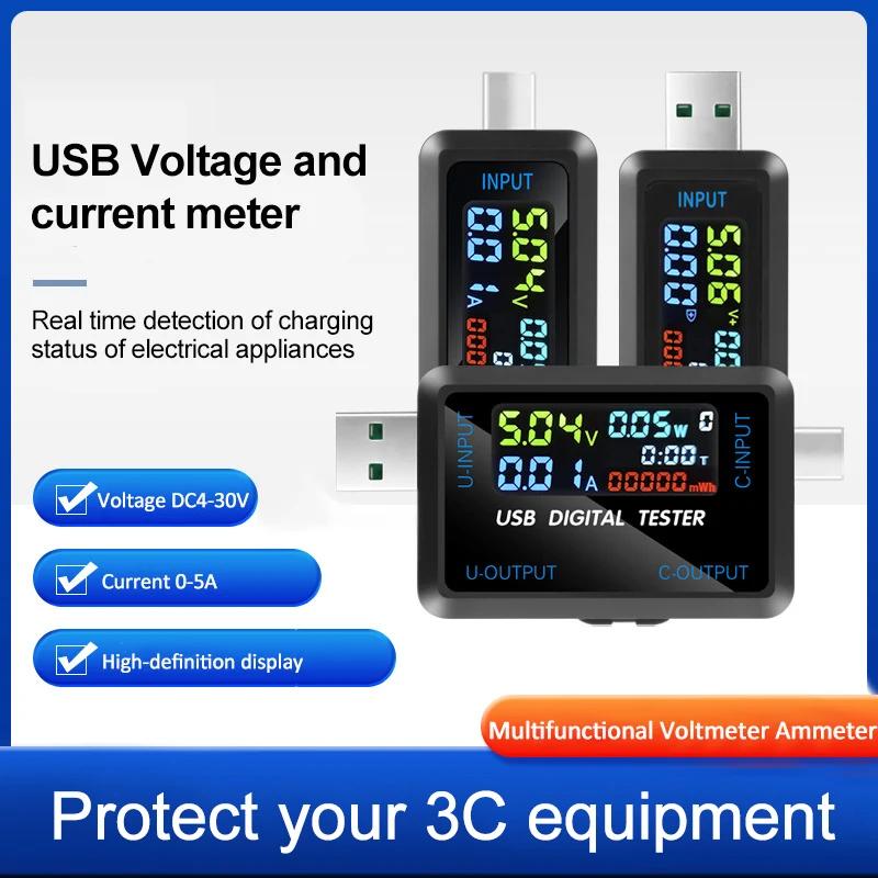 Type-C/USB Tester Digital Voltmeter Battery Capacity Tester Voltage Current Meter Ammeter Detector Power Bank Charger Indicator