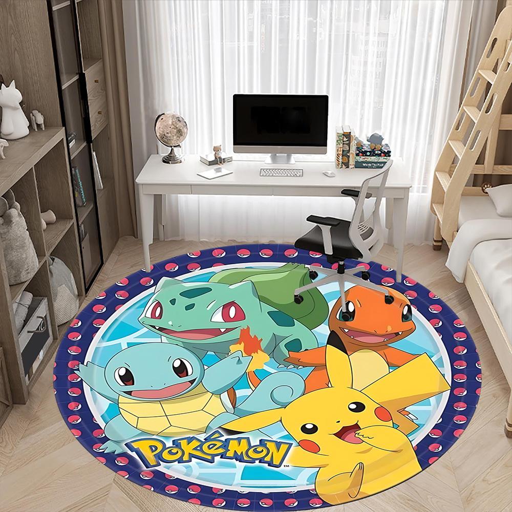 1PC Pokemon, Pikachu Office Round Rug - Perfect for Office or Study Decor, Machine Washable, Non-Slip Backing, Decorative Floor Mat