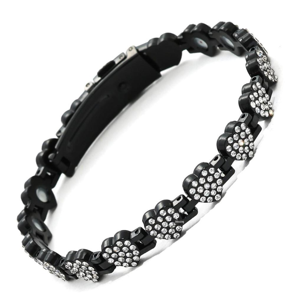 Europäisches & Amerikanisches Magnetarmband: Modischer vierblättriger Kleeblatt-Legierung mit Diamantbesatz, einreihiger Magnetschmuck für Damen.