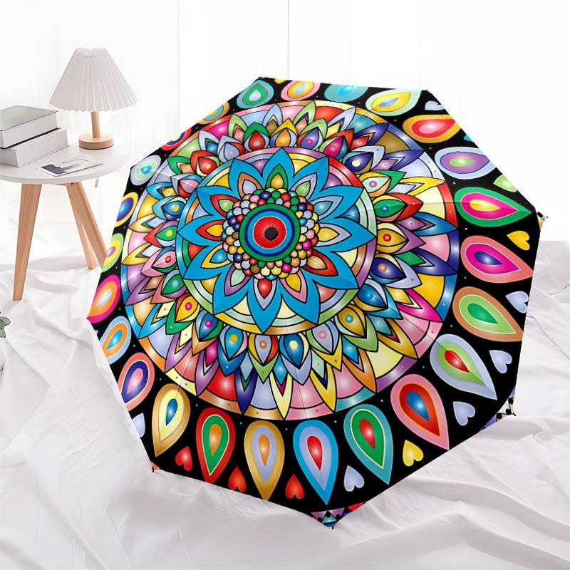 1pc Mandala Art Automatic Umbrella Durable Iron Frame & Plastic Handle, Gift for Men & Women, Sturdy Construction yy250905143