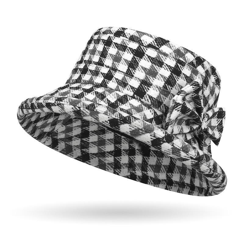 

Осень Зима Квадратный узор Ретро шляпа Шапка для среднего и пожилого возраста Шапка-ведро для мамы Уличная шляпа рыбака Middle Plaid белый/чёрный