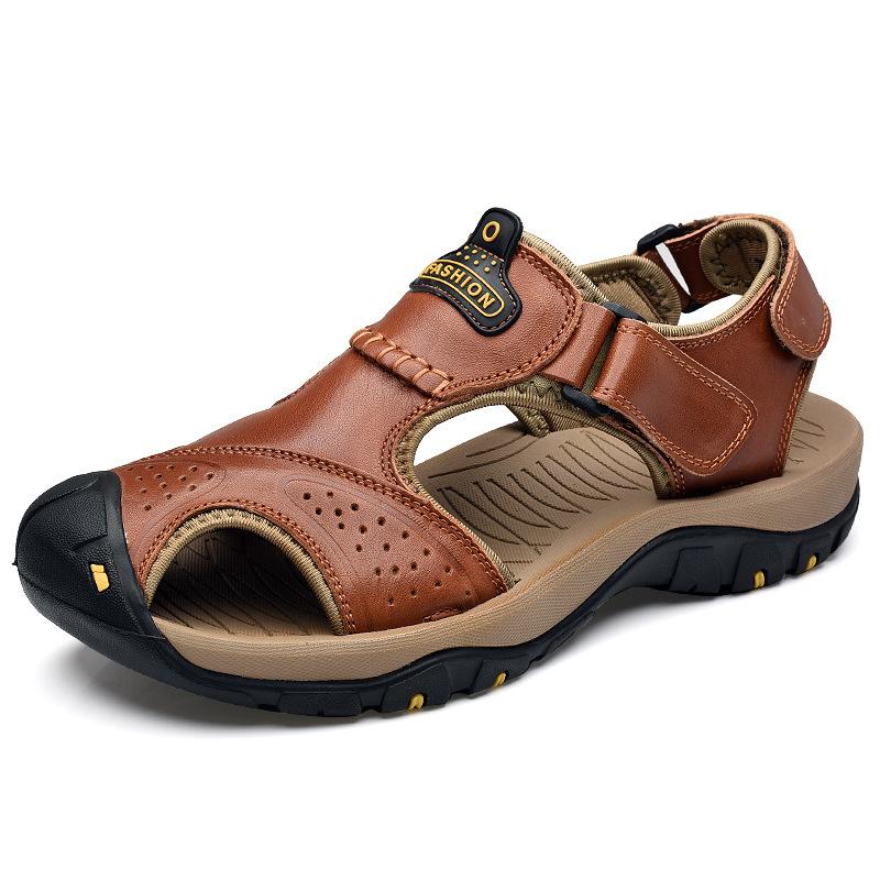 Cheap Large Size Sandals Summer New Men's Hollow Breathable Cool Slippers Outdoor Bag Head Beach Dad Shoes