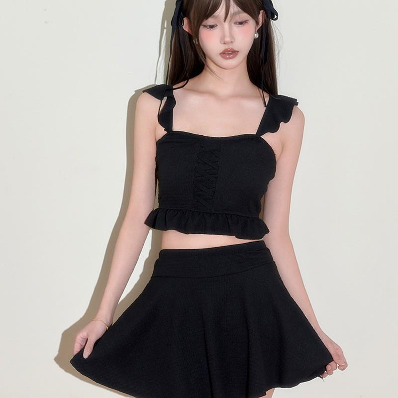 Women’s Sexy Slim Gathered Swimsuit with Split Skirt - 2025 Hot Spring Fashion