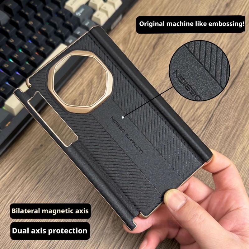For Huawei Mate XT and XTs Ultimate Plain Leather Case Double Axis Hinge Protection Magnetic Protection Cover