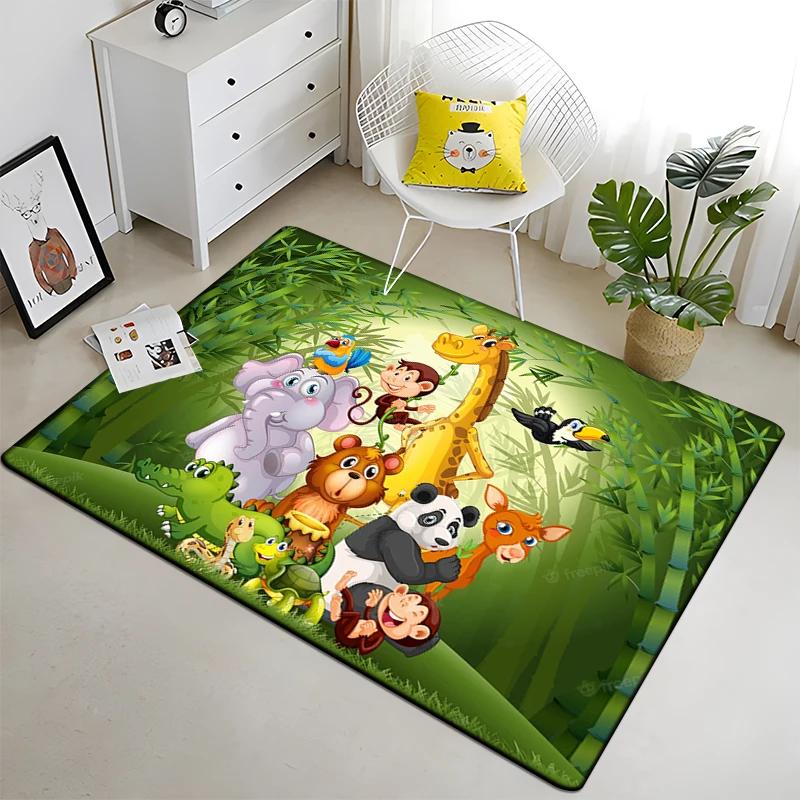 Cute Jungle Animal Carpet Area Rugs Anti-slip Doormat 3D Print Cartoon Animals Carpet for Living Room Bedroom Decor Child Gifts
