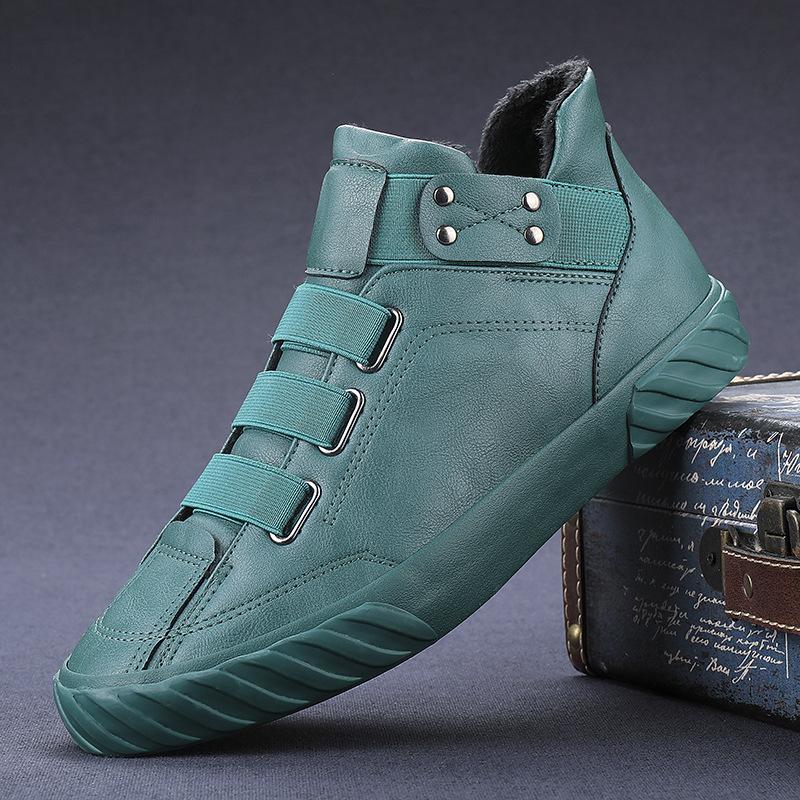 New Winter Men's Shoes High Top Leather Shoes British Martin Boots Plus Velvet Warm Cotton Shoes Men's Snow Boots Trendy Shoesa