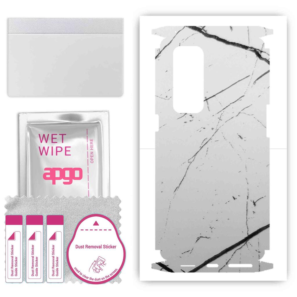 apgo Sticker protector de piele pentru spate+laterale compatibil cu Oppo Reno5 Pro+ 5G, Folie Full Wrap, Folie, Vinil - Model Marmură Albă