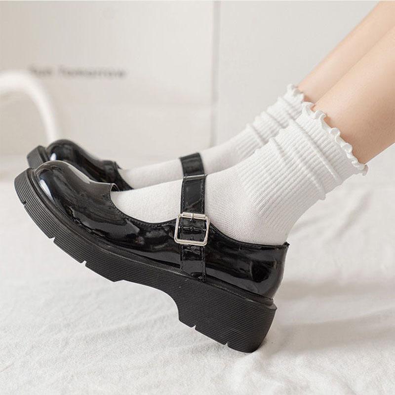 1/3pairs Ruffle Socks for Women Mid Crew Middles Tube Ankle High Breathable Black White Beige Female Fashion Cotton Socks