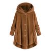 Women Plus Size Button Plush Tops Hooded Loose Cardigan Wool Coat Winter Jacket