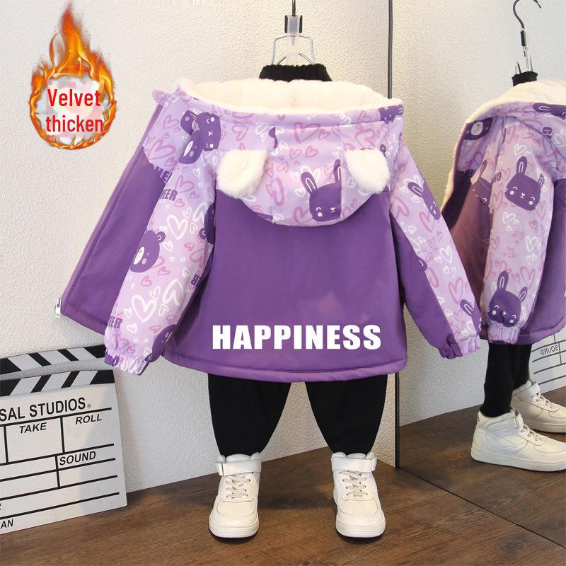New 2025 Girls' Thickened Hooded Love Jacket for Autumn and Winter