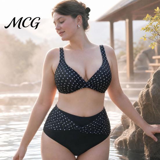 V-neck Bikini Set 2Pcs/Set Plus Size Set, Cross-Chest V-Neck Bra with Built-In Support, Photogenic Beach Outfit High-Waisted Twist Swim Bottoms, Retro