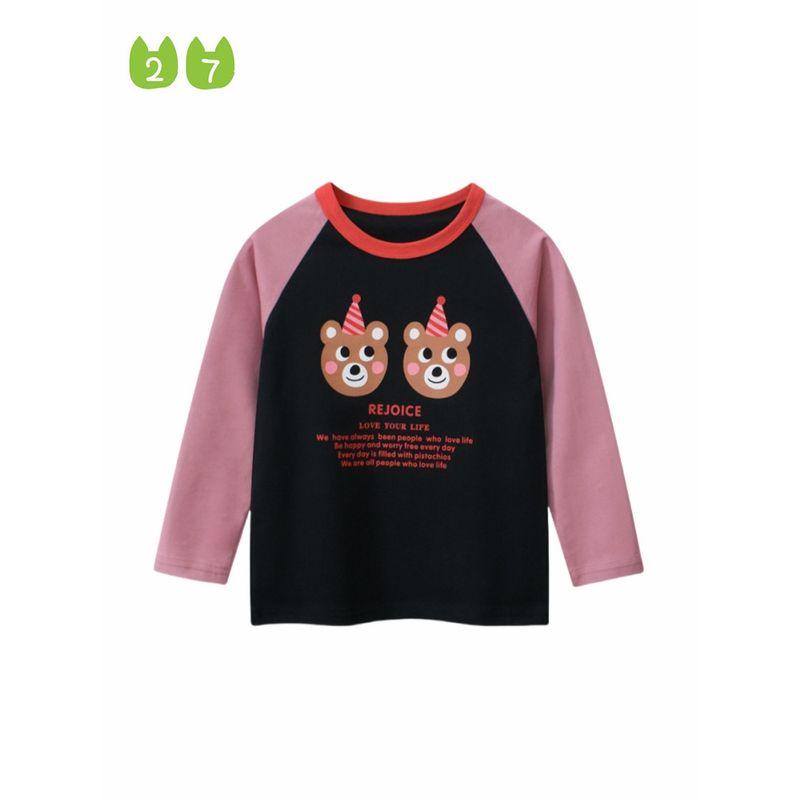 27Home Children's Clothing Long-Sleeved T-Shirt for Spring and Autumn, Girls' Round Neck Clothes, Baby Girl's Bear Pure Cotton Base Shirt