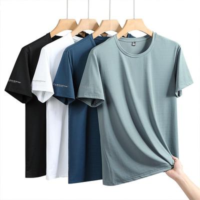 Men's Summer Casual Muscle T-shirt Quick Drying Short Sleeved Round Neck Sports Training T-shirt Men's Solid Color Breathable Striped Top