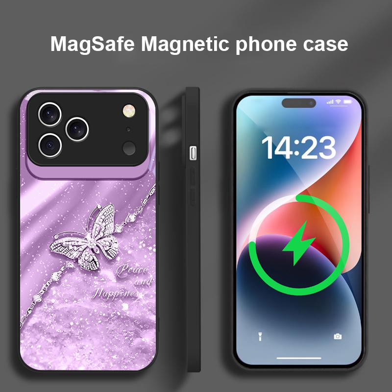 An elegant blue butterfly For iPhone 17 Pro Max 16 E 15 14 13 Plus 12 mini 11 17 Air XR Xs Max 7 Plus Magsafe Glass Phone Case