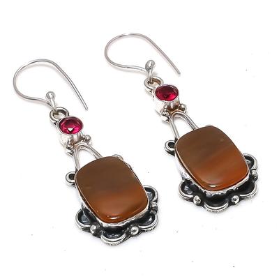 Natürlicher Mookait, Rubillit Edelstein 925 Sterling Silber Ohrring 2,05" s5B63