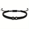 Adjustable Hand-woven Bracelet: Black with White Letter, Heart, Silver Bead - Choose from 26 English Alphabets.
