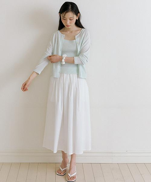 Lingseoul Rayon Blended Shirring Skirt-Ivory
