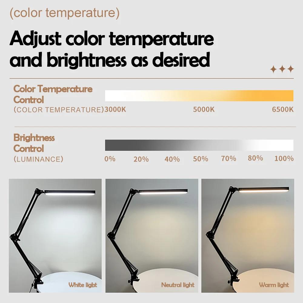 LED Folding Single-Head Metal Eye-caring Desk Lamp 3 Colors Adjustable 10 Brightness Levels Flexible Rotating Lamp Head for Home