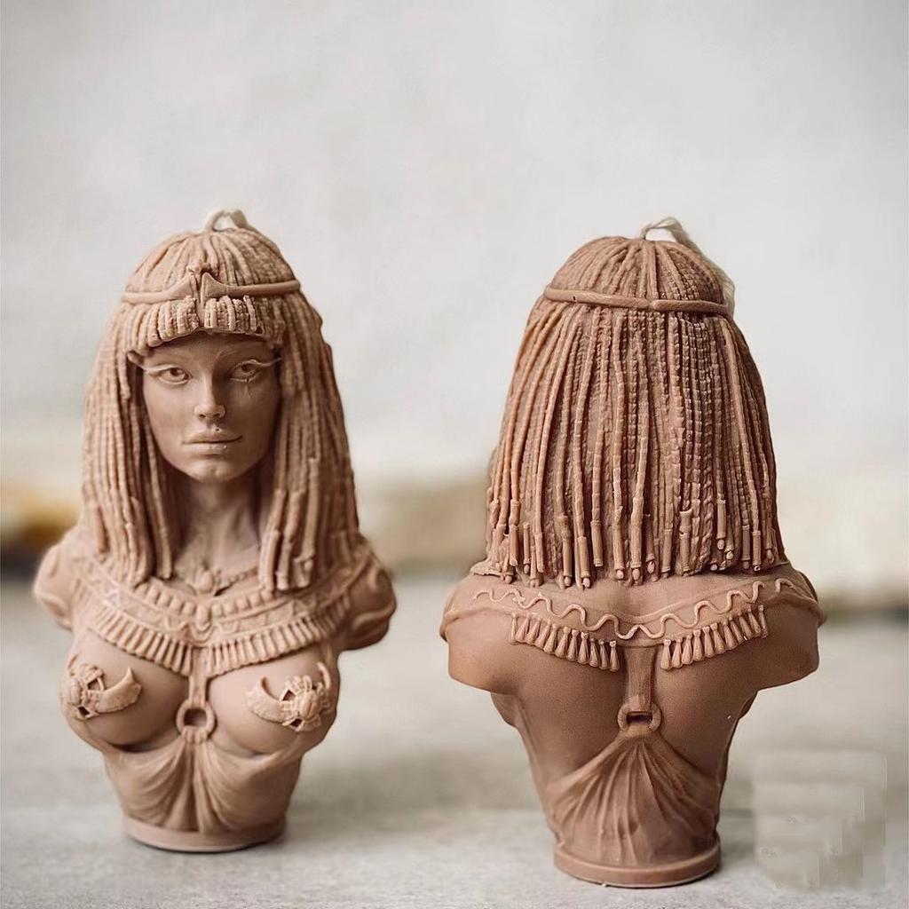 DIY Queen Halfbody Statue Candle Silicone Mold Goddess Halfbody Sculpture Resin Mold Long Hair Women Concrete Cement Gypsum Mold
