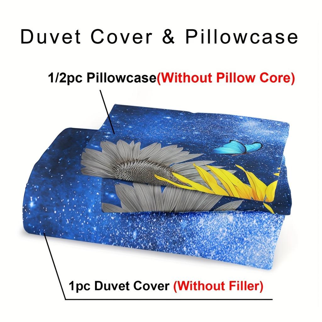 Comforter All-Season Breathable Polyester Sunflower And Butterfly With Zipper Closure Digital Print Floral Sky Pattern