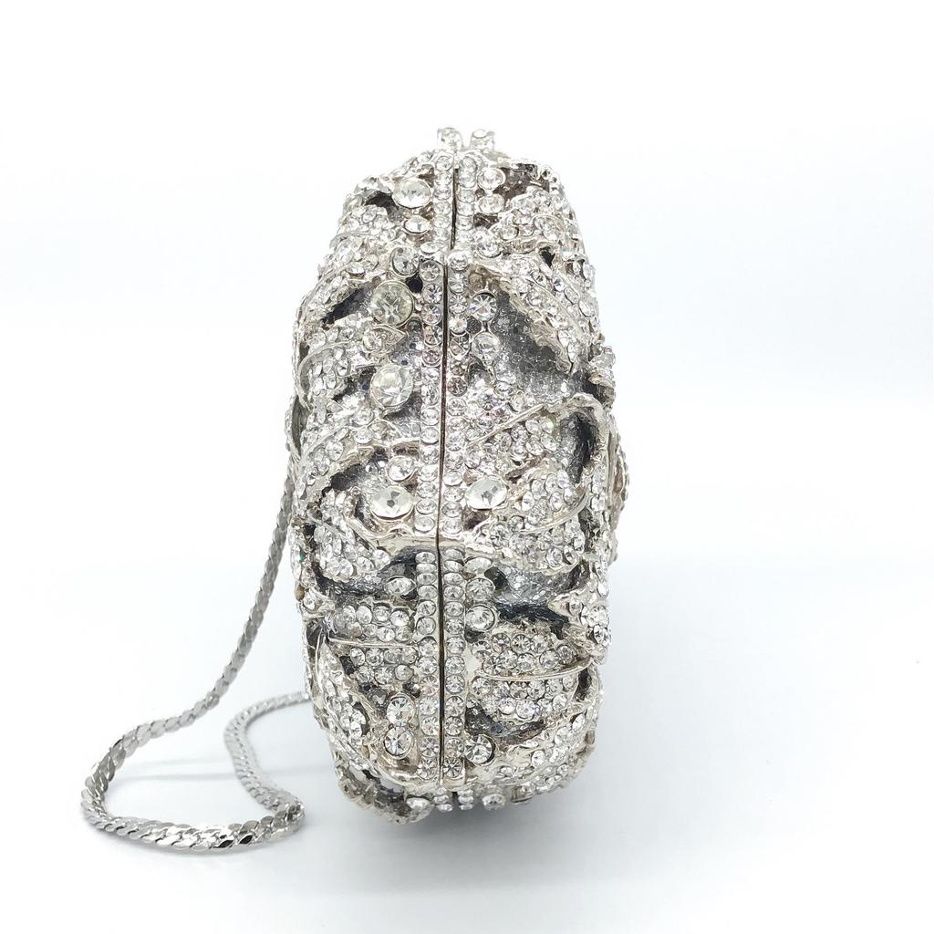 Elegante Borsa a Pochette da Sera in Cristallo e Strass a Forma di Rosa
