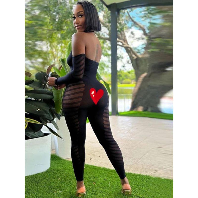 INS European and American Sexy Hollow out See-through Tight Jumpsuit Fishnet Clothes Female Sexy Jumpsuit Bodysuit
