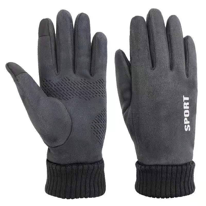 Warm Gloves for Men and Women Suede Cold Proof Fashion Plus Velvet Thickened Touch Screen Outdoor Riding Autumn and Winter Gloves