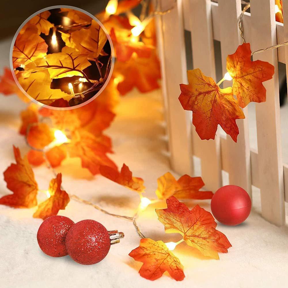 Fall Garland Lights Decor Fall Maple Leaves Pumpkin String Lights