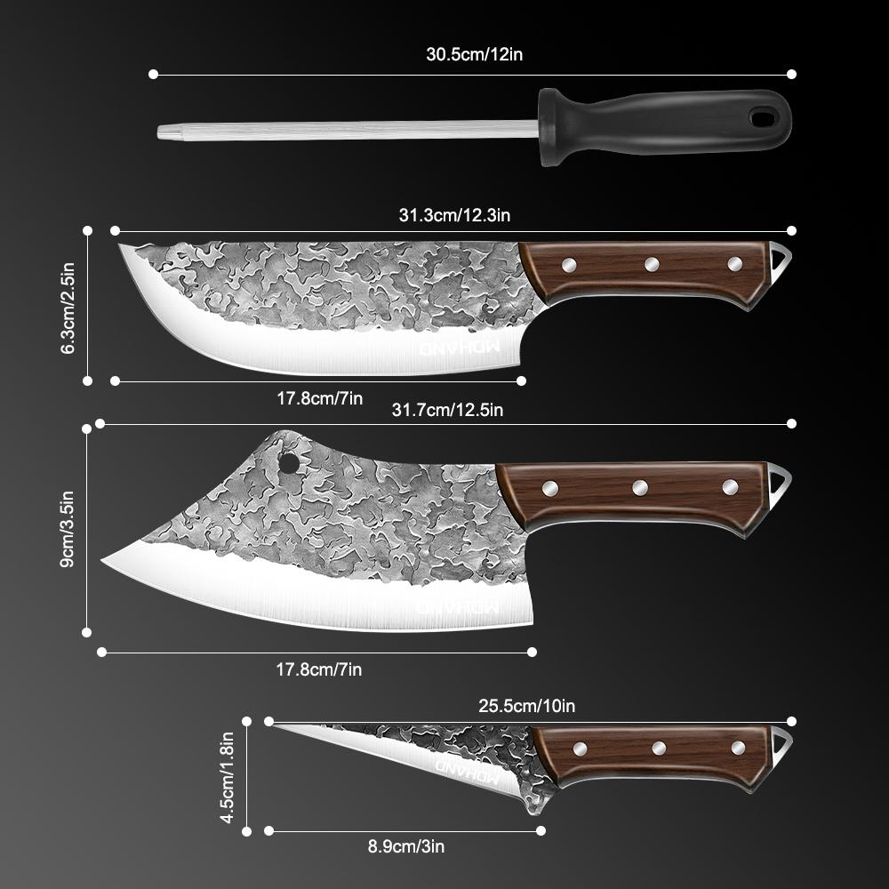 Hochkohlenstoffstahl Klinge Metzger Messer Set Handgeschmiedet mit Ergonomischem Holzgriff Küchenmesser Set