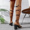 New Summer Women White Elegant Cross Strap Solid Color Square Toe High Heels Woman Open Toe Fashion Sexy Banquet Roman Sandals