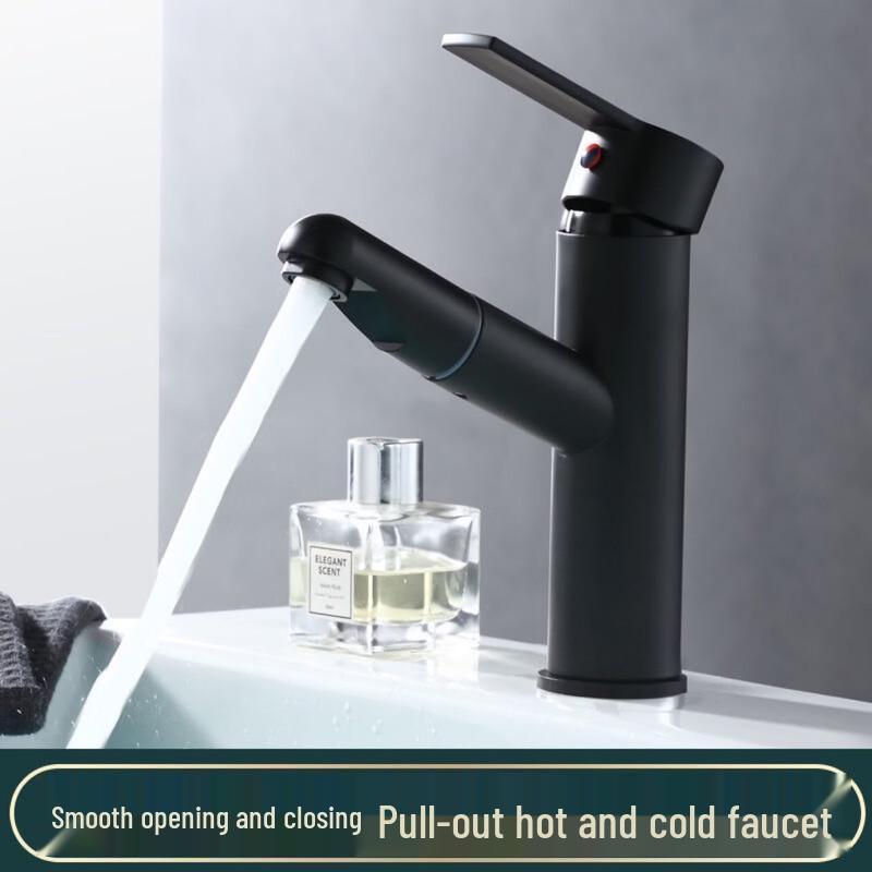 TLXT Wall-Mounted Black Pull-Out Kitchen Faucet